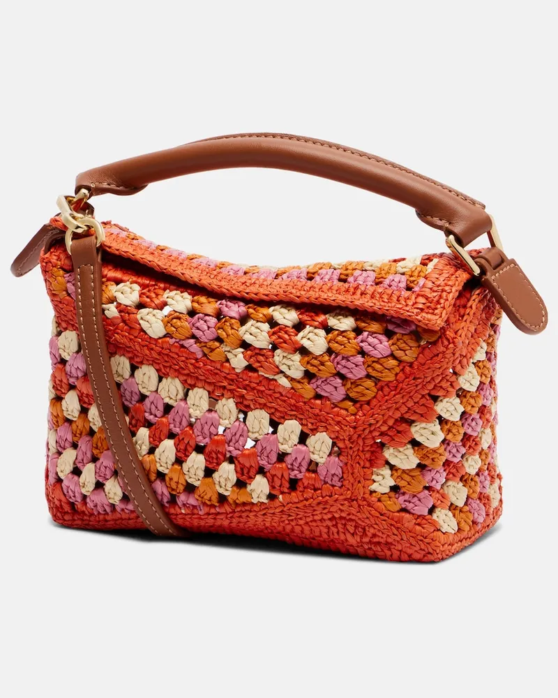 Loewe Paula's Ibiza – Borsa Puzzle Mini in rafia Arancione