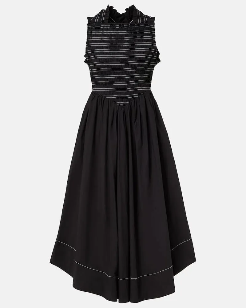 Ganni Abito midi in misto cotone Nero