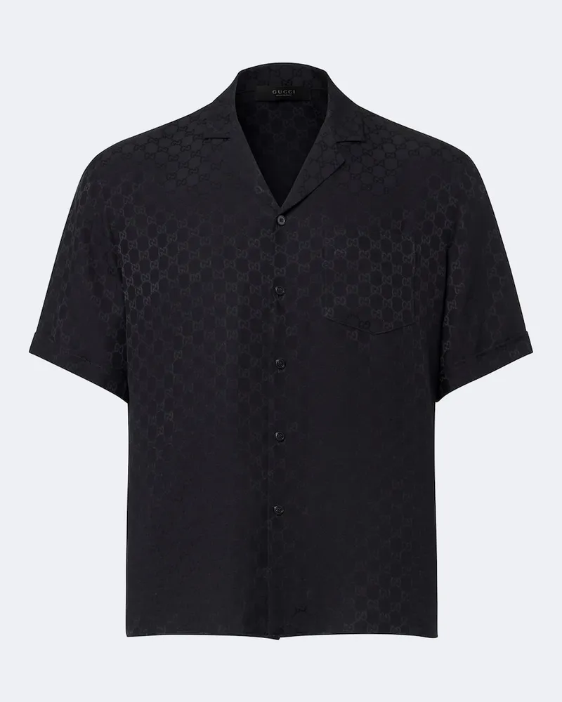 Gucci Camicia bowling GG in seta jacquard Blu