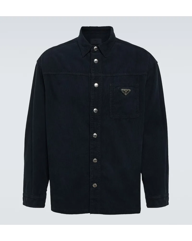 Prada Camicia in velluto a coste con logo Blu