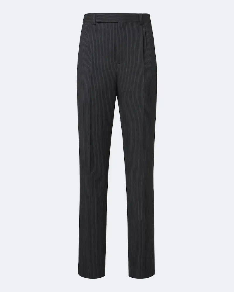 Saint Laurent Pantaloni regular in lana a righe Grigio