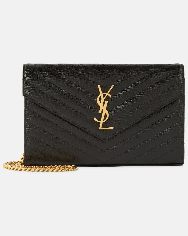 Saint Laurent Portafoglio Cassandre in pelle con tracolla Nero