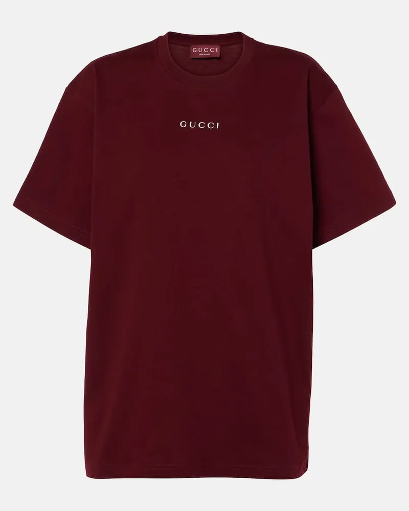 Gucci T-shirt in jersey di cotone con logo Rosso