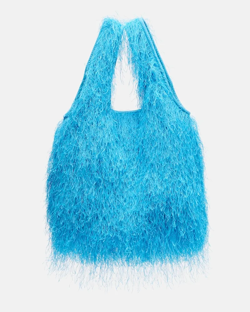 Dries van Noten Borsa a mano Marche Medium con frange Blu