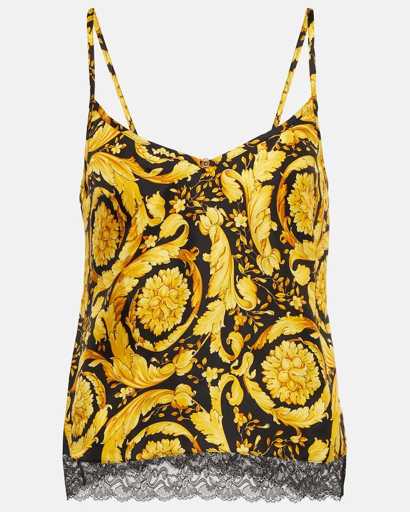 Versace Camisole Barocco in seta Giallo