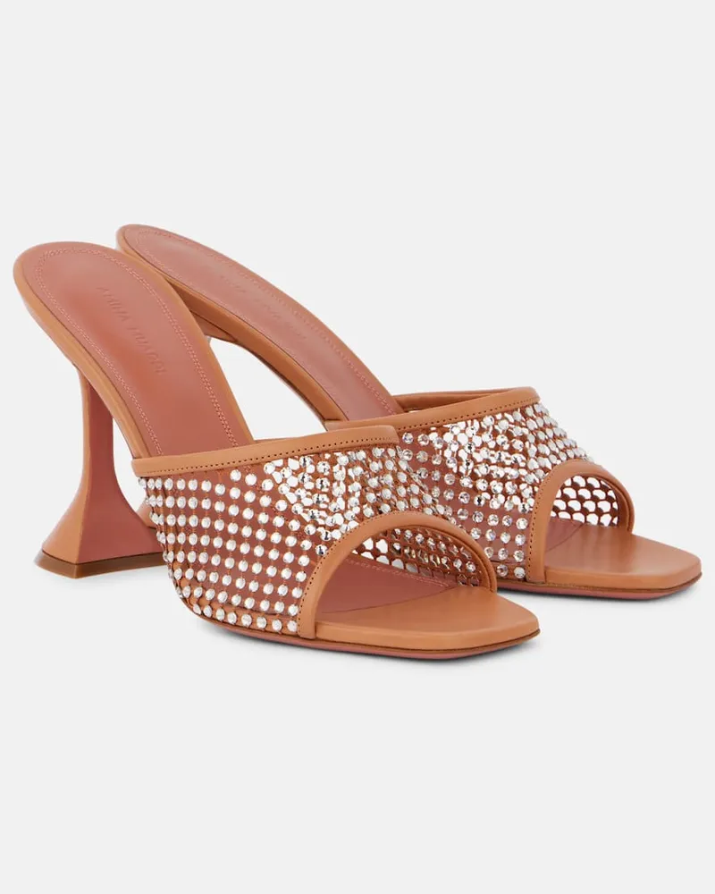 Amina Muaddi Mules Lupita 95 con cristalli Marrone