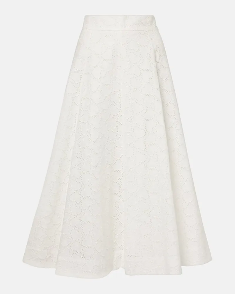 Zimmermann Gonna midi Crush Embroidered in lino Bianco