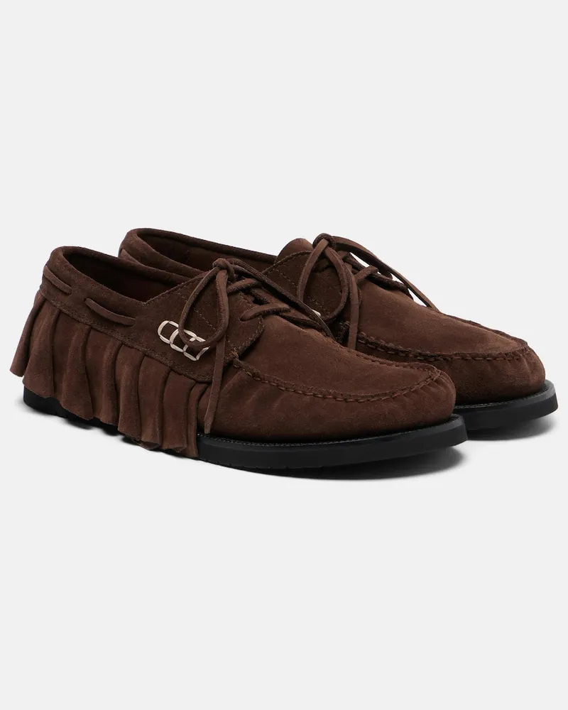 J.W.Anderson Scarpe da barca in suede con volant Marrone