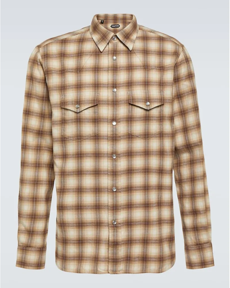 Tom Ford Camicia in misto cotone a quadri Marrone