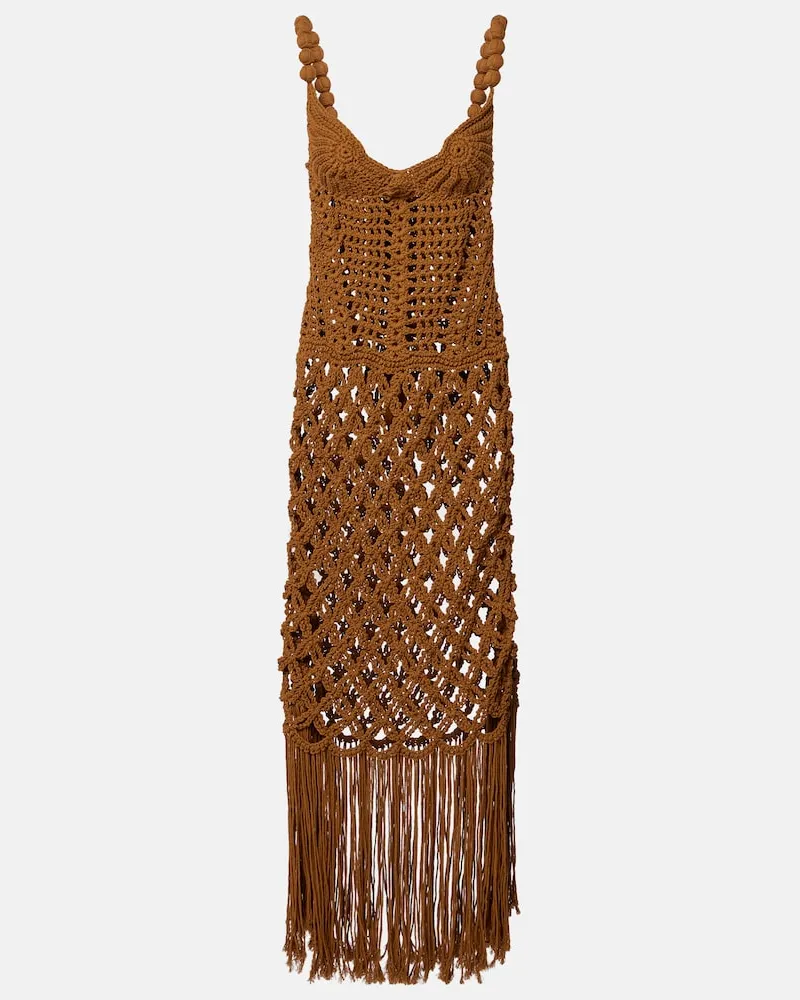 Balmain Abito lungo in crochet di cotone Marrone