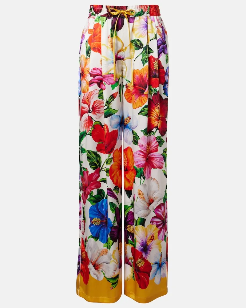 Dolce & Gabbana Pantaloni palazzo in misto seta con stampa Multicolore
