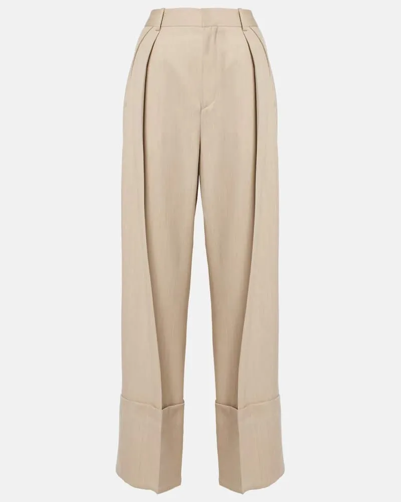 Victoria Beckham Pantaloni a gamba larga in lana vergine Beige