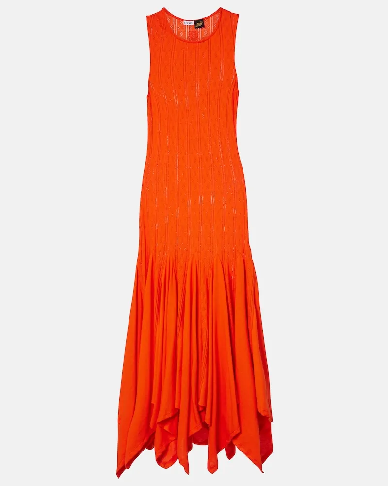 Loewe Paula's Ibiza - Abito lungo in jersey di cotone pointelle Arancione