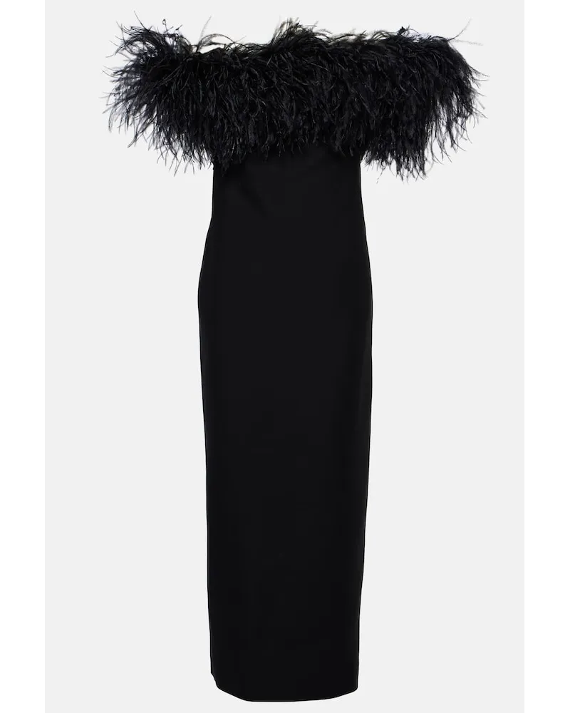Valentino Garavani Abito lungo in CrÃªpe Couture con piume Nero