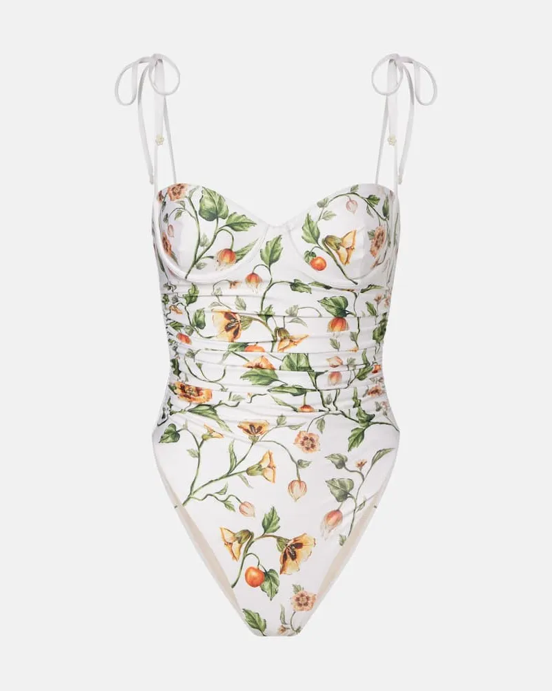 AGUA BENDITA Costume intero Rabano con stampa floreale Bianco