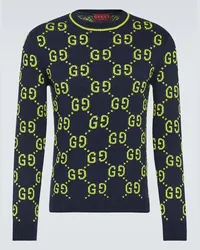 Gucci Pullover GG in jacquard di misto cotone Blu