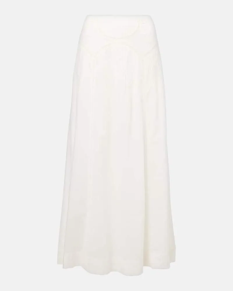 RIXO Gonna lunga Vienne in cotone con ricamo Bianco