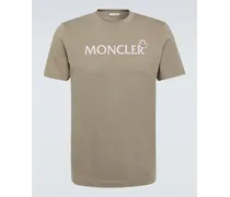 Moncler T-shirt in jersey di cotone con logo Marrone