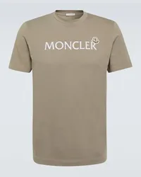 Moncler T-shirt in jersey di cotone con logo Marrone