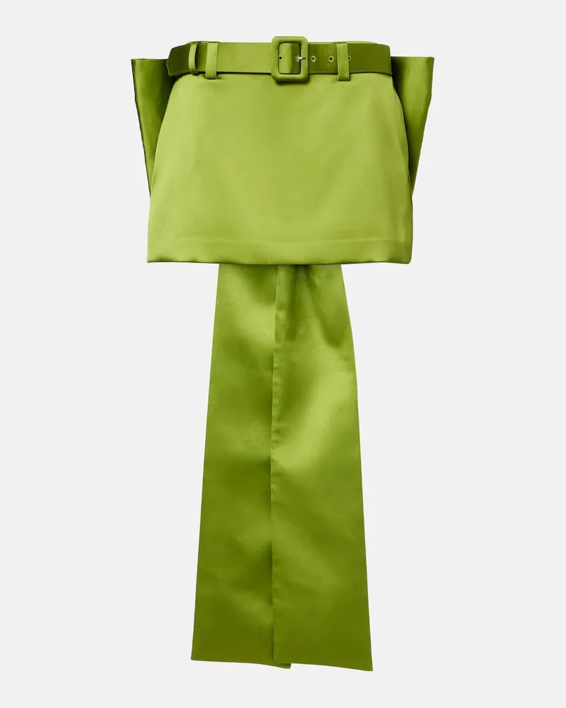 Self-Portrait Minigonna in satin con cintura e fiocco Verde