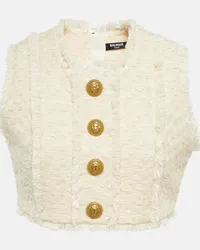 Balmain Top cropped in tweed di misto cotone Bianco