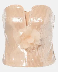 Self-Portrait Bustier con paillettes e applicazione Beige