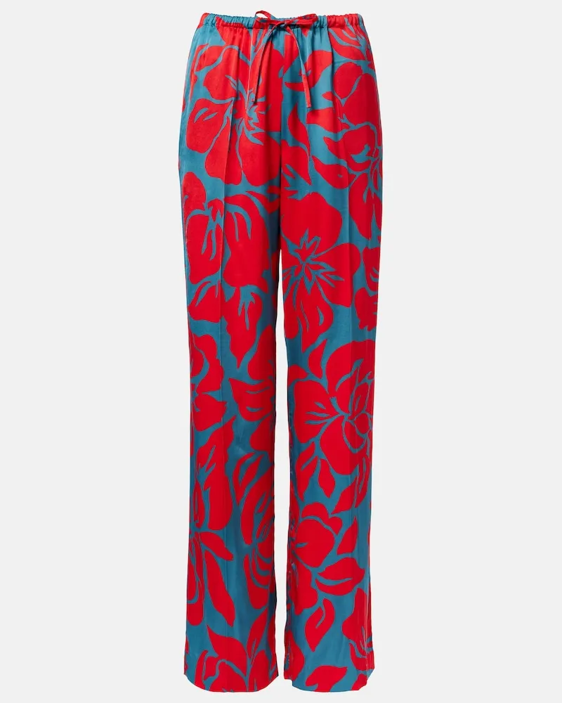 Dries van Noten Pantaloni palazzo con stampa floreale Rosso