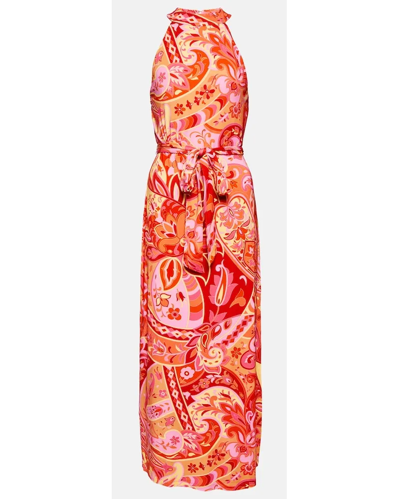 RIXO Abito midi Celeste in crÃªpe de chine Multicolore