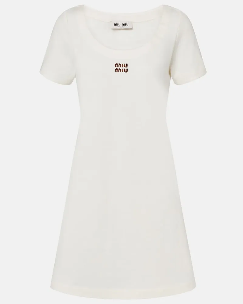 Miu Miu Abito corto in jersey di cotone con pelle Bianco