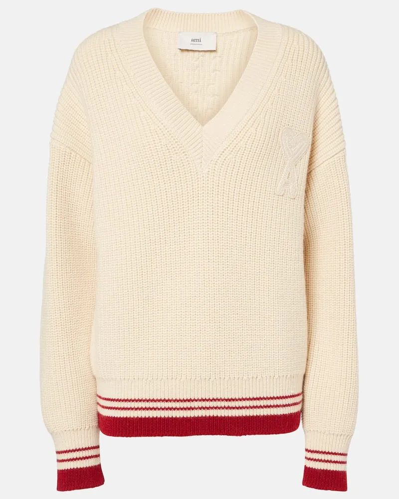AMI Paris Pullover Ami De CÅur in lana vergine Beige
