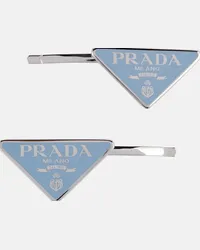 Prada Set di 2 fermacapelli con logo Argento