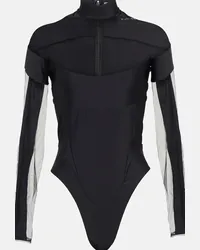 Thierry Mugler Body con pannelli in mesh Nero