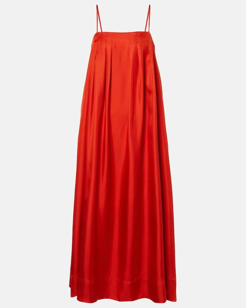 ASCENO Abito lungo Heather in twill di seta Rosso