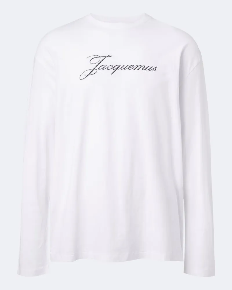 Jacquemus T-shirt in jersey di cotone e canapa con logo Bianco