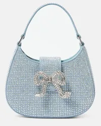 Self-Portrait Borsa in denim con cristalli Blu