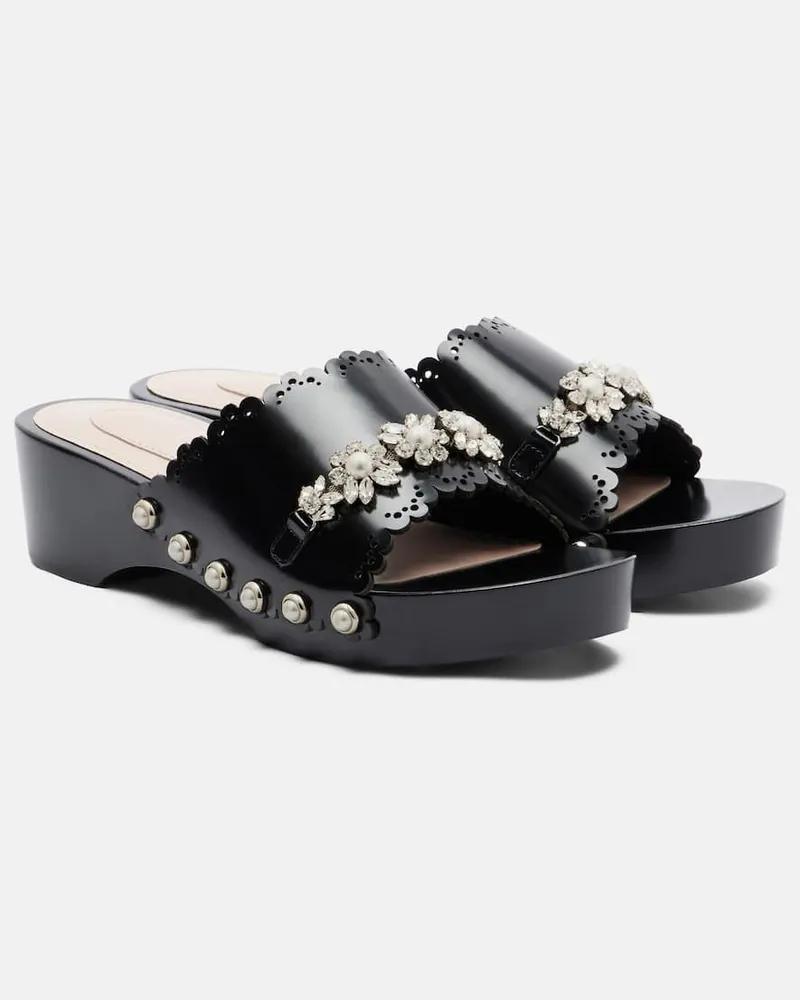 Simone Rocha Mules in pelle con cristalli Nero