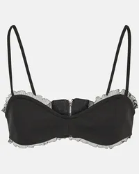 Ganni Bralette in cotone con pizzo Nero