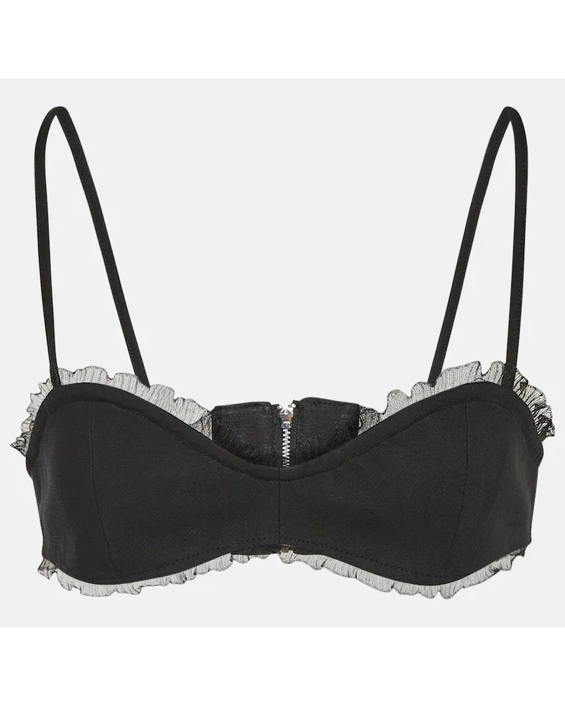 Ganni Bralette in cotone con pizzo Nero
