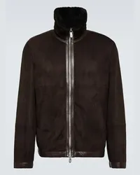 Brunello Cucinelli Giacca in suede con shearling Marrone