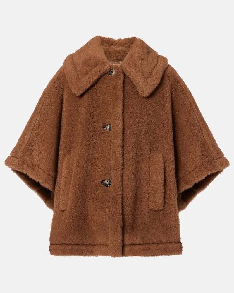 Max Mara Mantella in teddy di lana e seta Marrone