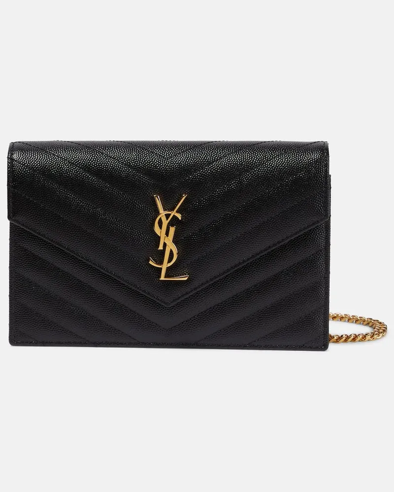 Saint Laurent Clutch Envelope Cassandre in pelle con tracolla Nero