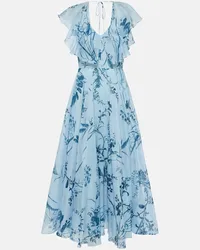 Erdem Abito midi in cotone e seta con stampa Blu