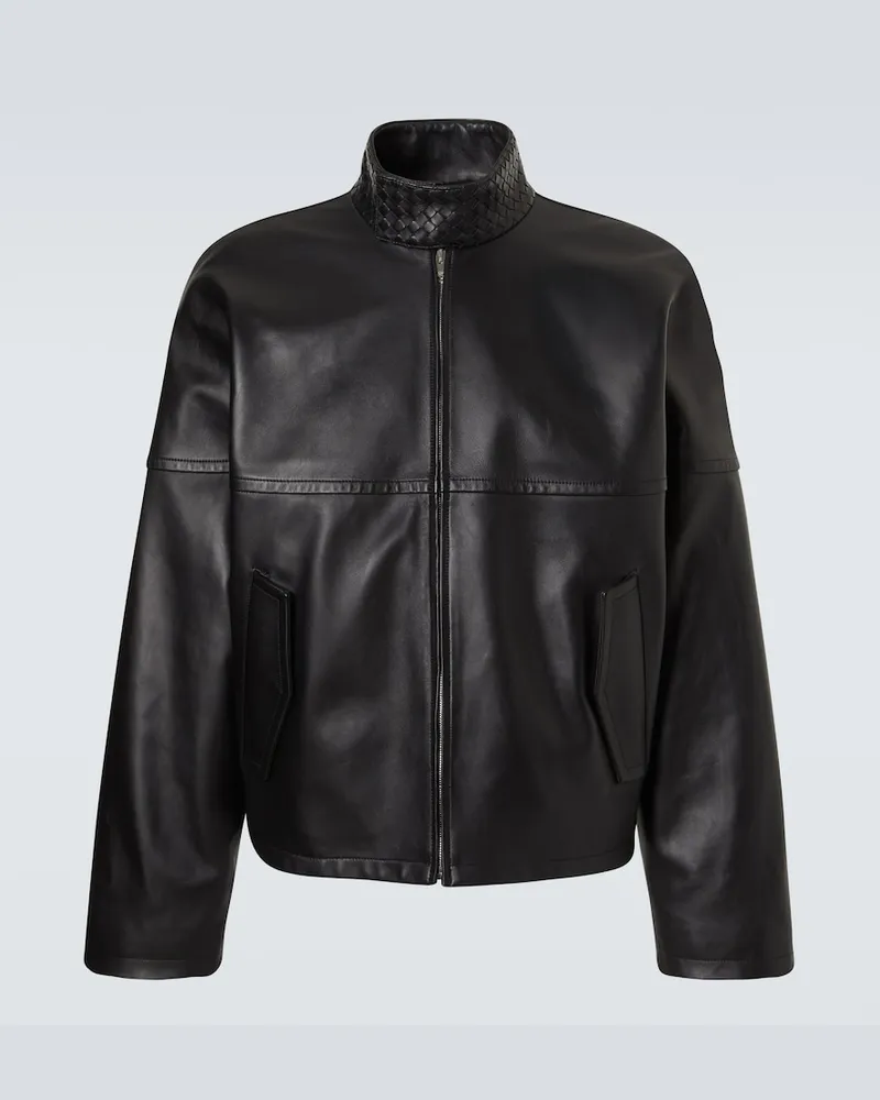 Bottega Veneta Giacca blouson in pelle intrecciata Nero