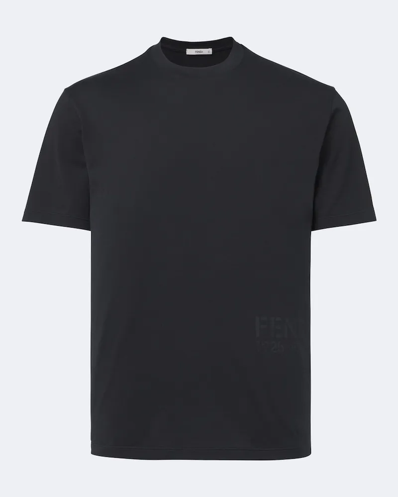 Fendi T-shirt in jersey di cotone con logo Nero