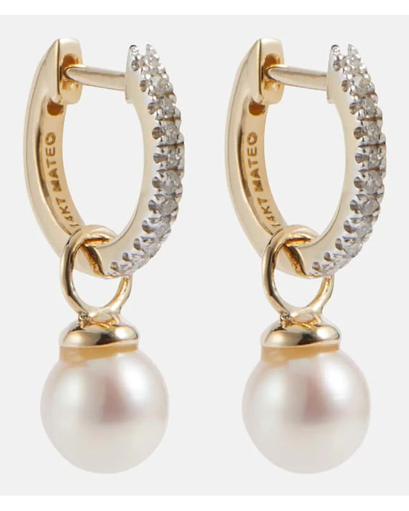 MATEO Orecchini in oro giallo 14kt con diamanti e perle rimovibili Oro