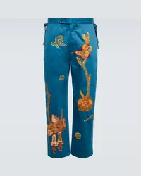 BODE Pantaloni Bell Flower in cotone Blu