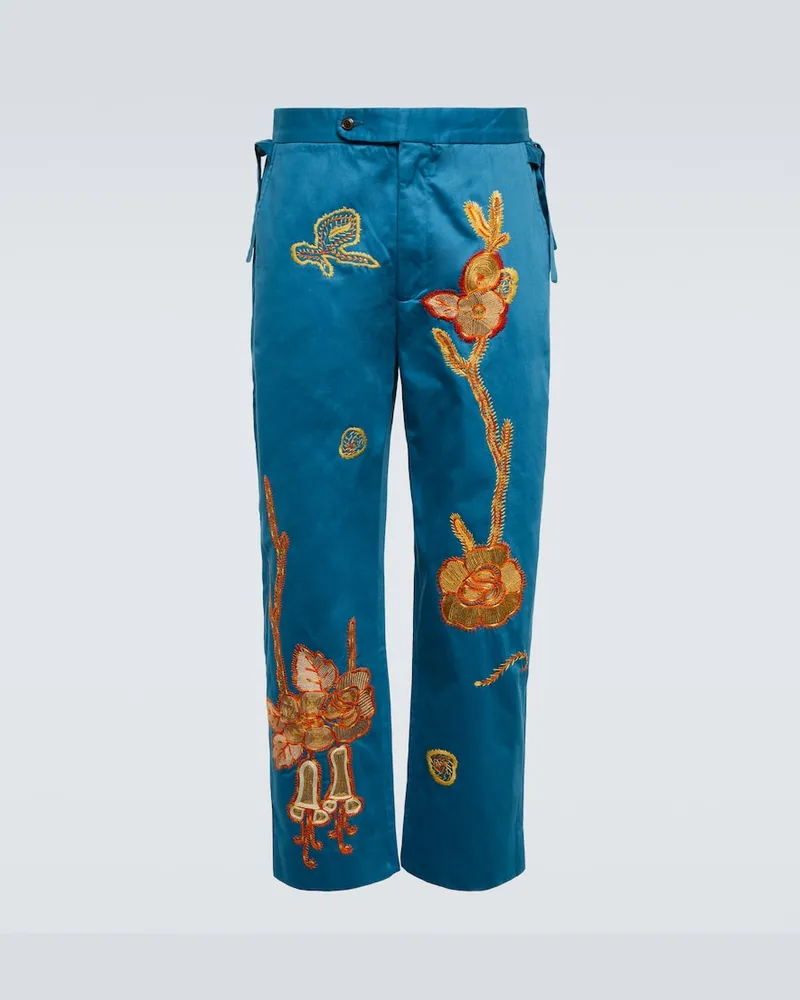 BODE Pantaloni Bell Flower in cotone Blu
