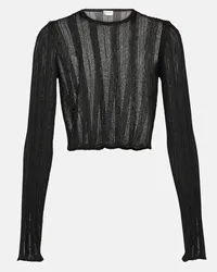 Saint Laurent Top cropped in maglia a righe Nero