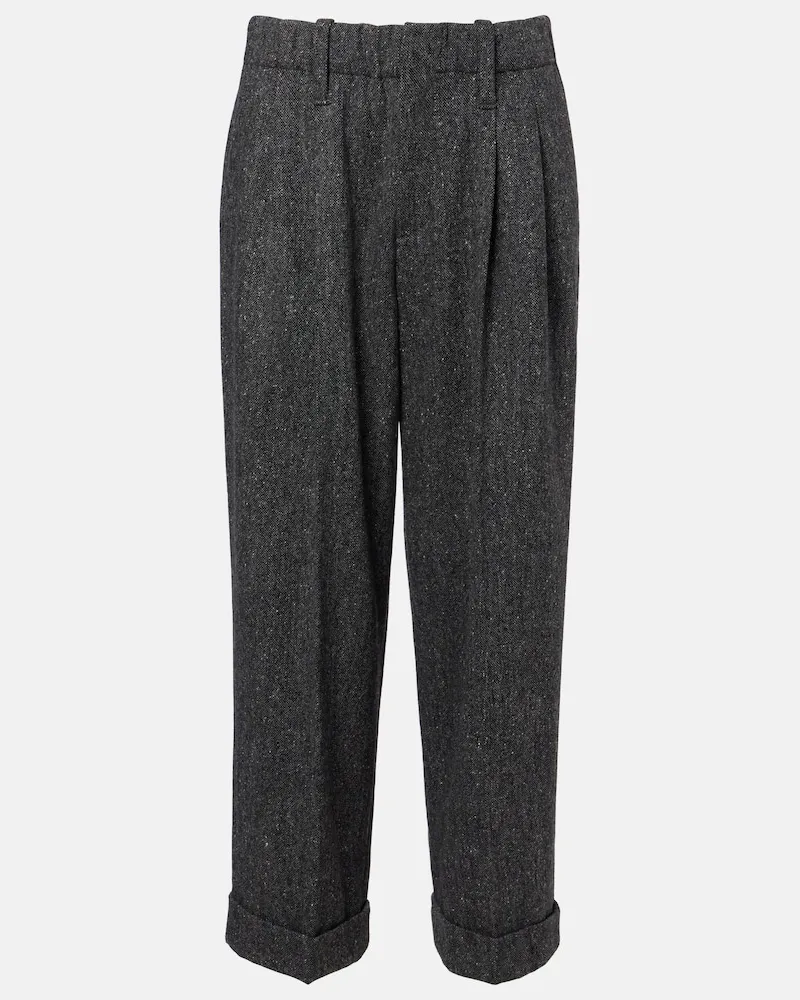 Brunello Cucinelli Pantaloni tapered in misto lana plissé Grigio