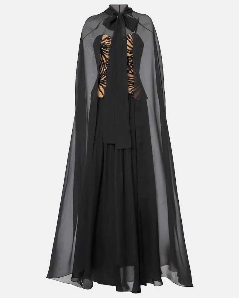 Elie Saab Abito lungo in misto seta con paillettes Nero